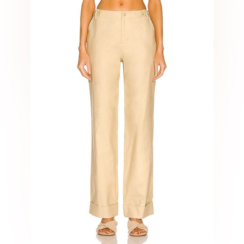 Jonathan Simkhai Verona Pants Womens 2 Tan Wheat Linen Cotton Blend Wide Leg